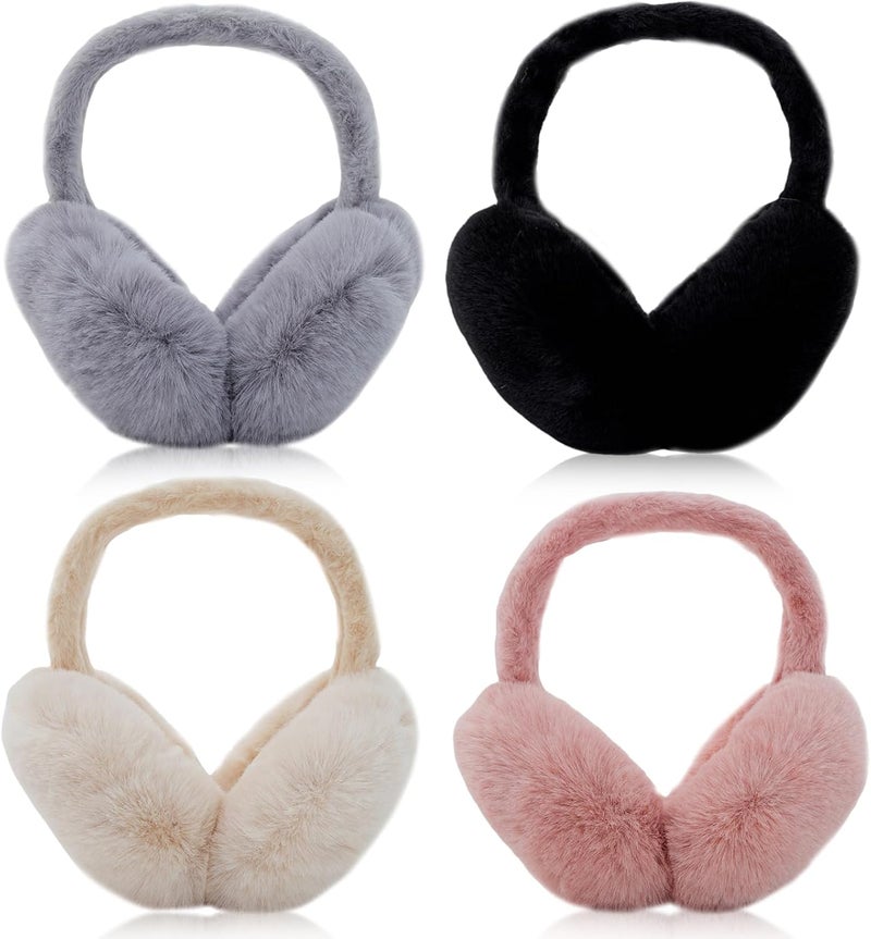 Adboros 4PCS Women Winter Ear Muffs Faux Fur Earmuffs Fuzzy Foldable Fluffy Ear Warmers for Winter Ear Covers Soft Girls - Image 1